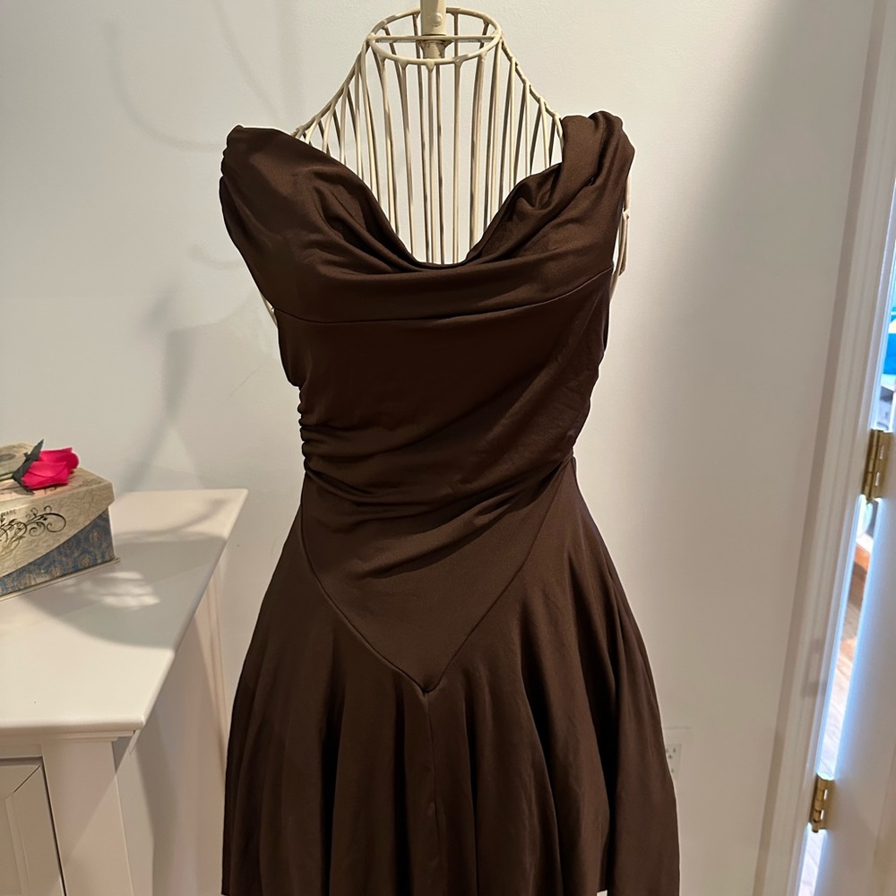 SHEIN Brown Cowl Neck Sleeveless Sundress